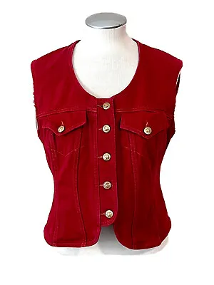 £22.25 • Buy Vintage Bazar De Christian Lacroix France Gilet Vest Red Denim Back Pleat Sz 44
