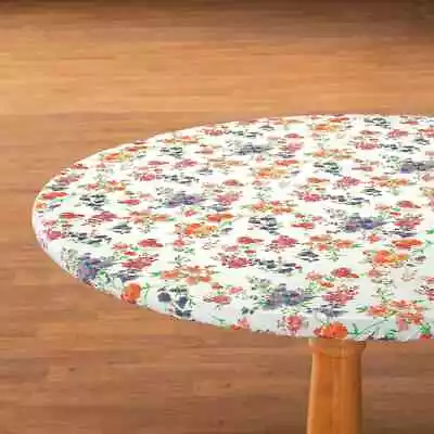 $24.16 • Buy FITTED Floral Vinyl Table Cover 40-44  45-56  Round 42x68 Flannel Back