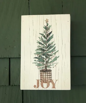 Small Wood Tabletop Or Hanging Sign Christmas Tree JOY Evergreen Holiday 6  X 4  • $7.99