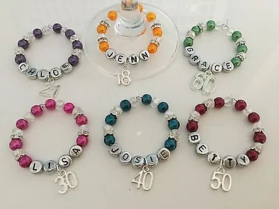 Personalised Wine Glass Charm - 18th 21st 25th 30th 40th 50th 60th 65th 70th • £4.25