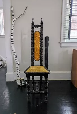 Antique Vintage Spanish Jacobian Colonial Gold Velvet High Back Prayer Chair OBO • $95
