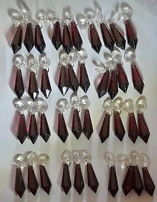 40 Chandelier Red Prisms Drops Vintage With Octagonal Glass Droplet • £12.95