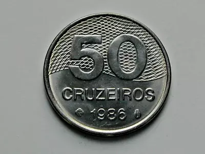 Brazil 1986 50 CRUZEIROS Coin AU+ With Brazilian Map Of Brasilia Capital Region • $13.21