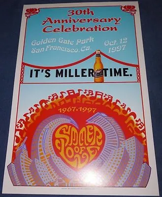 SUMMER OF LOVE 30TH ANNIVERSARY Miller Beer Promo Poster San Francisco Oct 12 97 • $8