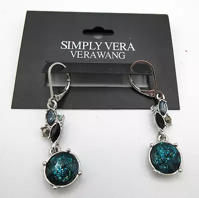 NEW SIMPLY VERA VERA WANG Pierced Drop Earring Black Teal Blue Silver Tone Metal • $11.55