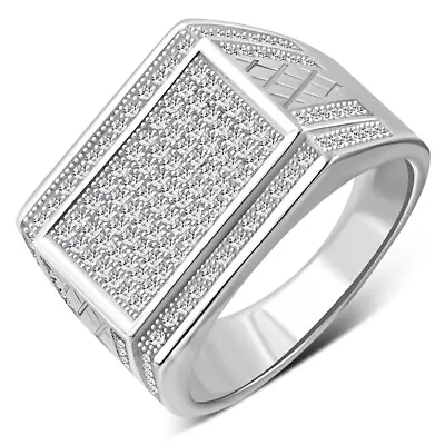 Men's 925 Sterling Silver Cocktail Statement Ring Cubic Zirconia • $39.99