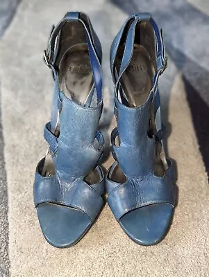 Faith Blue Leather Heels • £20