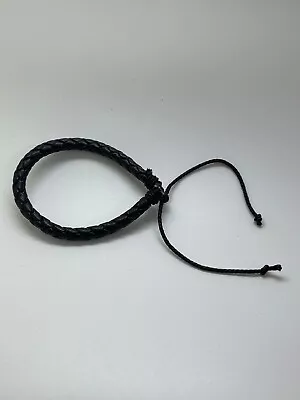 Black Leather Bracelet Men - Wrapped - String Adjustment • £2.99