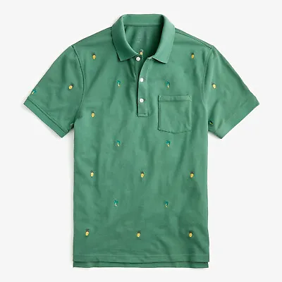 J. Crew Men’s Slim Stretch Pique Polo Shirt Pineapple Embroidery Green NEW XL • $38.99