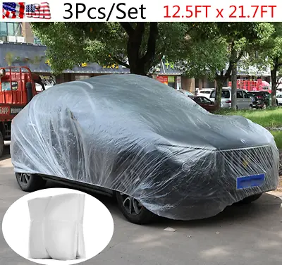 3 Pcs Garage Clear Universal Disposable Plastic Auto Car Cover With Elastic Band • $28.85