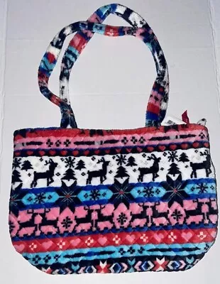 New Vera Bradley Small Vera Tote Bag Nordic Stripe Multi Reindeer Fleece Holiday • $49.99