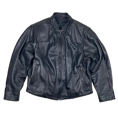 VTG Fashions By Rose Black Leather Motorcycle Moto Jacket Western Style USA XXL • $49