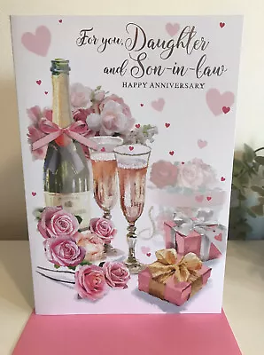 Daughter And Son-IN-LAW WEDDING ANNIVERSARY CARD. Silver Foil. Wrapped . • £2.29