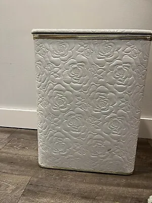 Vintage Mid Century Redmon Rose Pattern Gold Trim Laundry Clothes Hamper Basket • $59