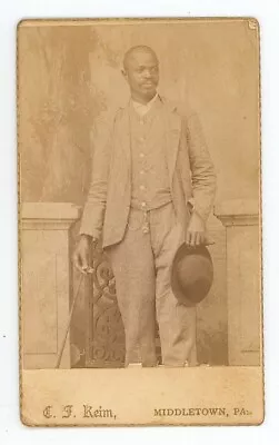 Antique CDV C1870s Handsome African American Man Mustache Hat Cane Middletown PA • $169.99