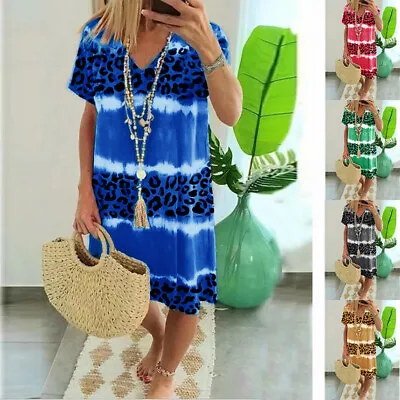 $11.29 • Buy Womens Loose T-Shirt Dress Ladies V Neck Short Sleeve Beach Baggy Sundress AU