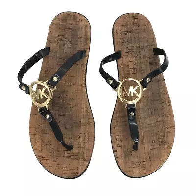 Michael Kors Womens Thong Sandals Black Cork Jelly Flat Heel Slip On 10M EUR 41 • $23.99