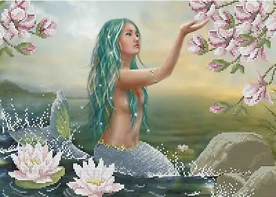 Bead Embroidery Kit Mermaid DIY Beaded Needlepoint Beaded Stitching • $48.51