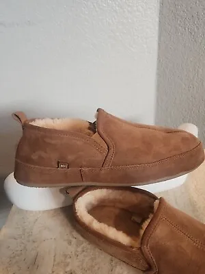 REI Mens Sz 12 Slippers Sheepskin Shearling Lined Moccasin Beige House Shoe • $32