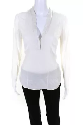 Vince Womens Silk Long Sleeve Hidden Placket Henley Blouse Ivory White Size XS • $40.81