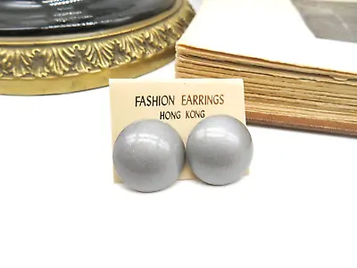 Retro 1980s Silver Gray Enameled Metal Dome Old Stock Earrings NN19 • $11.04