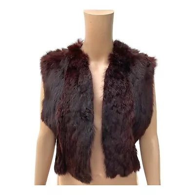 Brown Hand Made Real Rabbit Fur Open Vest Boho Bohemian Festival Cropped Sz M • £24.79