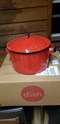 Vintage Red & White Speckle Enameled Old Metal Pot With Lid  Farmhouse Style • $17