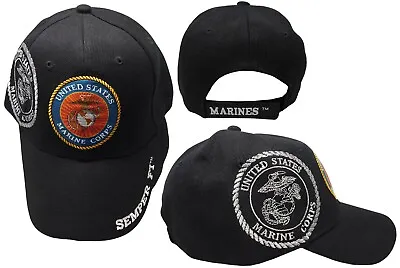 US Marine Corps Emblem Shadow Semper Fi Black Cap Hat - Officially Licensed • $14.44