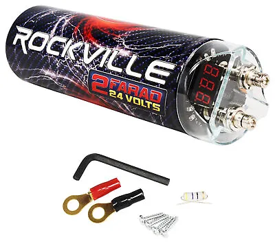 Rockville RXC2D 2 Farad Stiffening Power Capacitor With LED Digital Volt Meter • $39.95