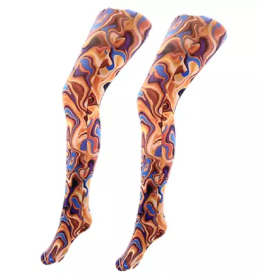 Swirl Tights Orange Ladies Printed Over The Knee Socks Vintage OTKS Pop Tight • £14.11