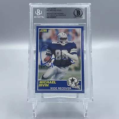 Michael Irvin Signed Autographed 1989 Score #18 Rookie Card RC Beckett BAS • $224.99