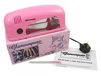 Glamourpuss Boutique 9W UV Nail Lamp Pink 1 X 9W Bulb Gel Manicure Cure Nail Art • £7.99