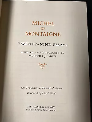 Michel De Montaigne Twenty-Nine Essays Franklin Library Mn3451 • $10