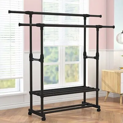 Heavy Duty Clothing Garment Rack Rolling Clothes Organizer Double Rails Hanging • $32.39