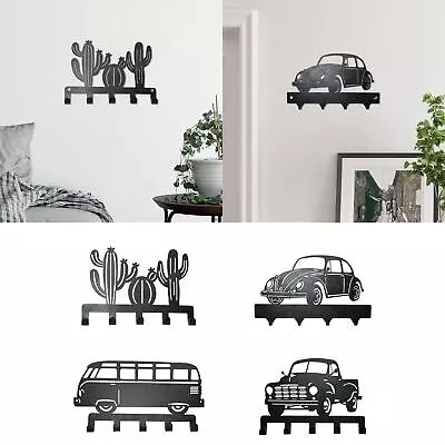 Metal Wall Art Decor With Storage Hooks Black For Outdoor Kitchen Bedroom • £13.68