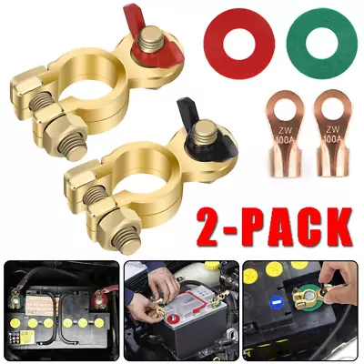 2x Solid Brass Battery Terminal Connector Top Post End Clamps Set For Car Marine • $9.97