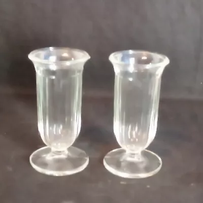 Set Of 2 Vintage Pressed Glass Footed Parfait Narrow Flute Glasses Thick EUC • $13.49