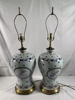 Pair Of 1972 Maitland Smith Porcelain Chinese Hand Painted Vase Table Lamp • $628.05