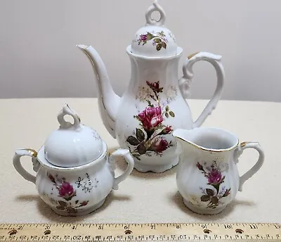 Pompadour Moss Rose Vintage Japan Teapot Sugar Creamer Gold Trim • $44.99