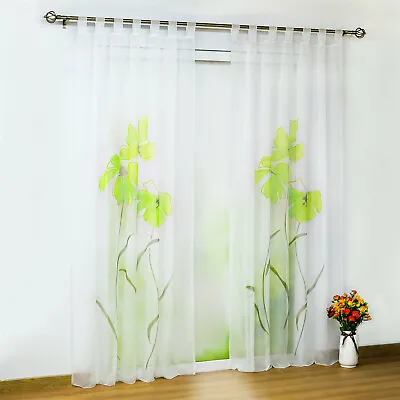 Floral Curtains Panel Floral Tab Top Blinds Sheer Ready Made Voile Net Curtains • £13.99