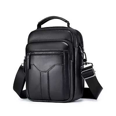 Vintage Men Messenger Shoulder Bag Genuine Leather Small Briefcase Handbag Black • $29.44