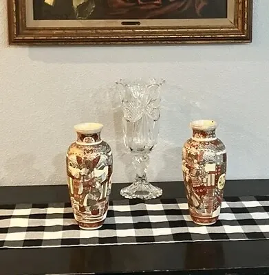 2 Vintage Large Satsuma/ Moriage Style Oriental Vases 12.5 Inches Tall ShipsFree • $1