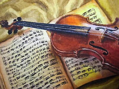 Watercolor Painting Violin Music Sheets Instrument Song ACEO Art  No.36 • $32.50