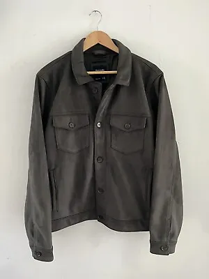Men’s Abercrombie & Fitch Army Green Vegan Suede Trucker Bomber Jacket Size XL • $45