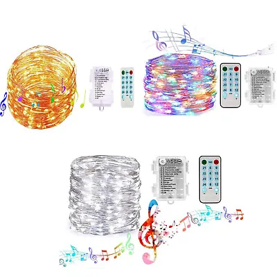 Music Sync LED String Fairy Light Battery Operated Remote Control Indoor Outdoor • $11.99