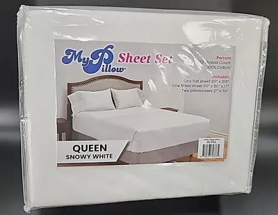 NEW My Pillow Percale Snowy White QUEEN Sheet Set • £67.46