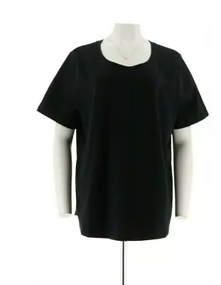 Martha Stewart Classics Short-Sleeve Scoop-Neck Knit Top Black Medium A309324 • $17.99