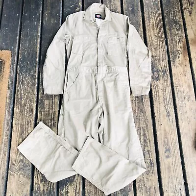 Dickies Coveralls Short Sleeve Khaki Mens Size Small Zip Snap Work 30” Inseam A1 • $27.50