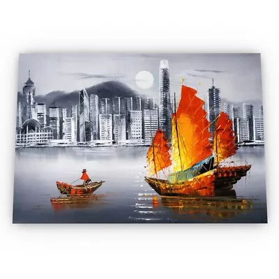 Junk Boat In Victoria Harbour Hong Kong Art Poster Satin High Quality A1 A2 A3 • £12.99