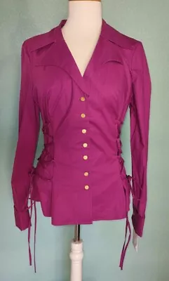 Miss Tina Purple Long Sleeve Blouse Sz 12 Tie Up Sides NWOT • $13